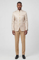 2 Piece Gold Single Breasted Printed Men's Suits