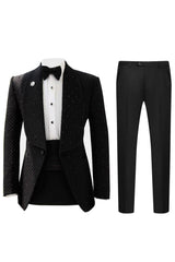 2 Piece Shawl Lapel Black One Button Men's Prom Suits with Beading