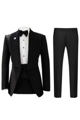 2 Piece Shawl Lapel Black One Button Men's Prom Suits with Beading