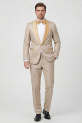 2-Piece Champagne Jacquard Shawl Lapel Men Suits