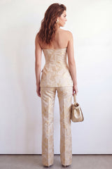 2-Piece Golden Sweetheart Single Breasted Jacquard Floral Women Suits