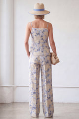 2-Piece Blue Flower Single Breasted Jacquard Women Suits