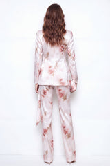 2 Piece White Red Flower Satin Peak Lapel Double Breasted Floral Women Suits