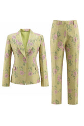 2 Piece Sage Green Shawl Lapel Floral Prom Suits