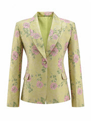 2 Piece Sage Green Shawl Lapel Floral Prom Suits