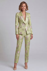2 Piece Sage Green Shawl Lapel Floral Women's Suits