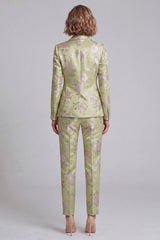 2 Piece Sage Green Shawl Lapel Floral Women's Suits