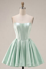 A-Line Mint Strapless Corset Homecoming Dress