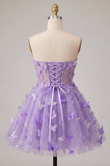 A-Line Lilac Sweetheart Sheer Corset Appliqued Homecoming Dress with Lace Up Back