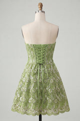 A-Line Green Sweetheart Corset Sequins Homecoming Dress with Lace Up Back
