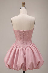 A-Line Pink Strapless Corset Satin Homecoming Dress with Beading