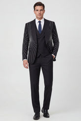 3 Piece Black Shawl Lapel One Button Men's Prom Suits with Beading
