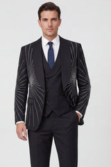 3 Piece Black Shawl Lapel One Button Men's Prom Suits with Beading