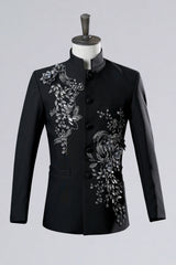 2 Piece Black Single Breasted Men's Prom Suits with Embroidery