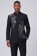 2 Piece Black Single Breasted Men's Prom Suits with Embroidery