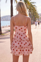 A-Line Pink Keyhole Tiered Ruffled Spaghetti Straps Ruched Homecoming Dress
