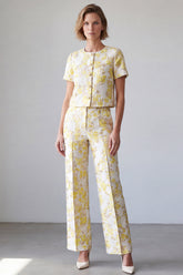 2 Piece Light Yellow Round Neck Single Breasted Floral Prom Suits