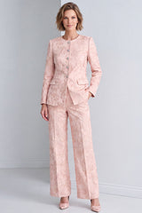 2 Piece Pink Round Neck Single Breasted Floral Prom Suits with Pockets