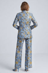 2 Piece Dusty Blue Single Breasted Peak Lapel Floral Prom Suits