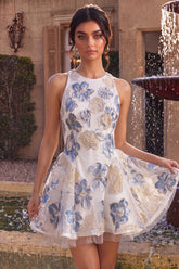A-Line Ruffled White Plum Flower Jacquard Short Homecoming Dress