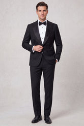 2 Piece Black Peak Lapel One Button Appliqued Men's Prom Suits with Beading