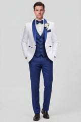 3 Piece Shawl Lapel Blue One Button Men's Wedding Suits
