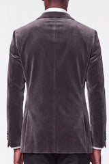 2 Piece Dark Gray Peak Lapel Velvet One Button Men's Prom Suits