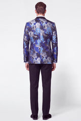 2 Piece Black Blue Jacquard Peak Lapel Single Breasted Men's Prom Suits