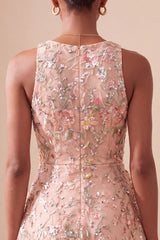 A-Line Round Neck Embroidered Floral Short Homecoming Dress with Ruffles