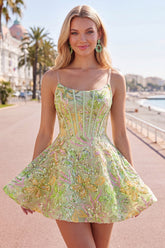 A-Line Green Corset Sequins Short Homecoming Dress