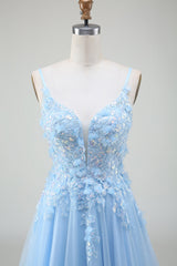 A-Line Light Blue Prom Dress with Appliques