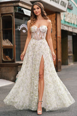 A-Line Light Green Corset Prom Dress with Embroidery