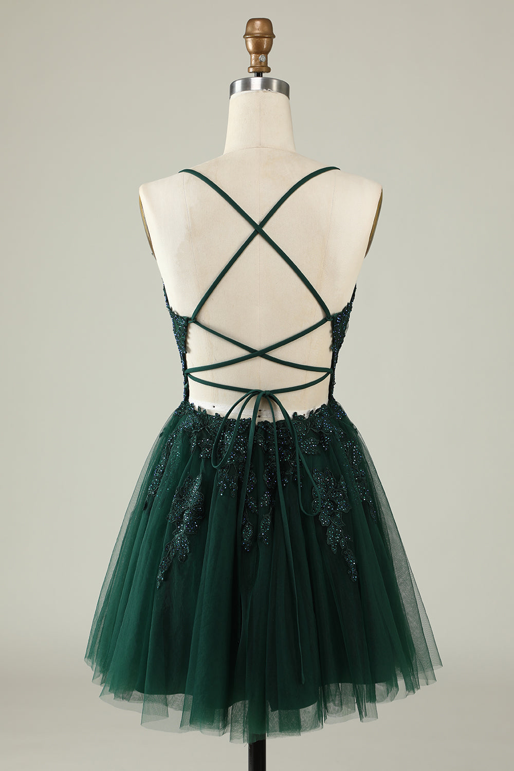 A Line Spaghetti Straps Tulle Short Blush Homecoming Dress with Appliques