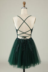 A Line Spaghetti Straps Tulle Short Blush Homecoming Dress with Appliques