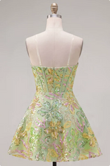 A-Line Green Corset Sequins Short Homecoming Dress