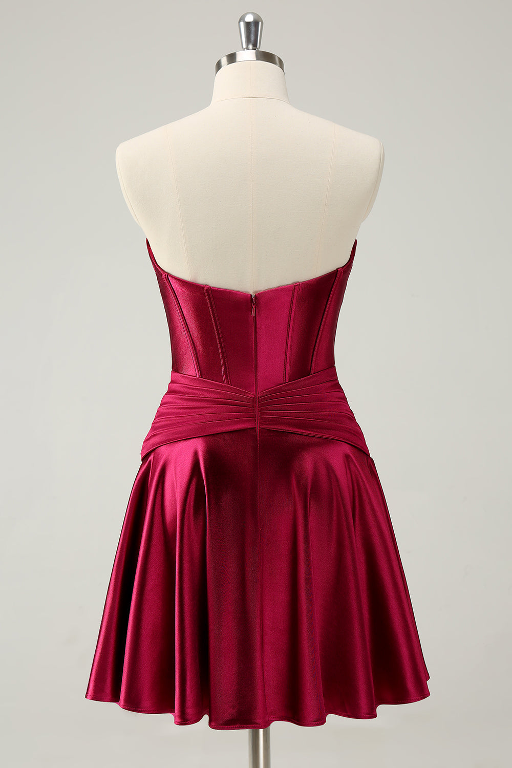 A Line Sweetheart Strapless Corset Key Hole Satin Burgundy Homecoming Dress