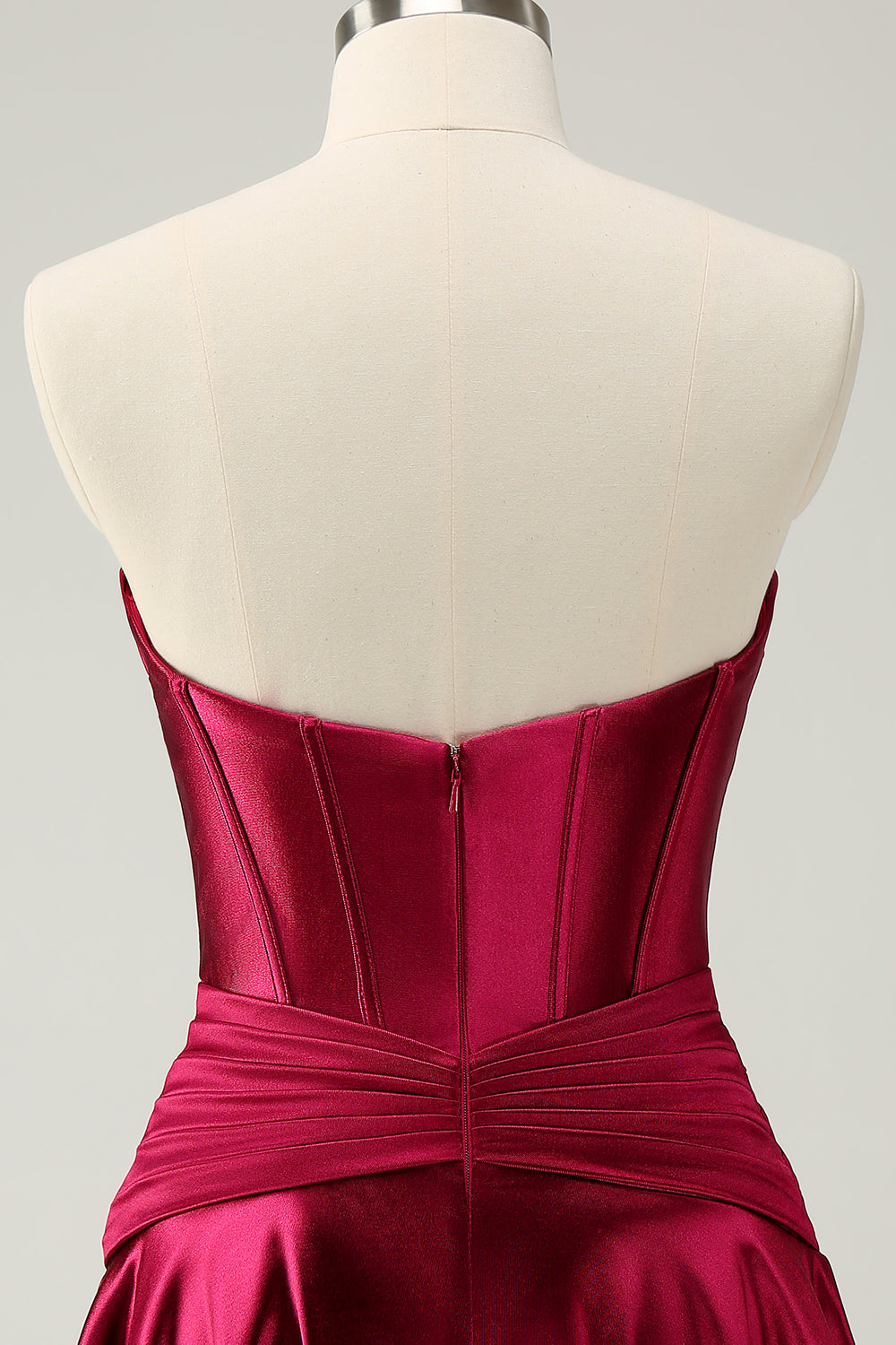 A Line Sweetheart Strapless Corset Key Hole Satin Burgundy Homecoming Dress