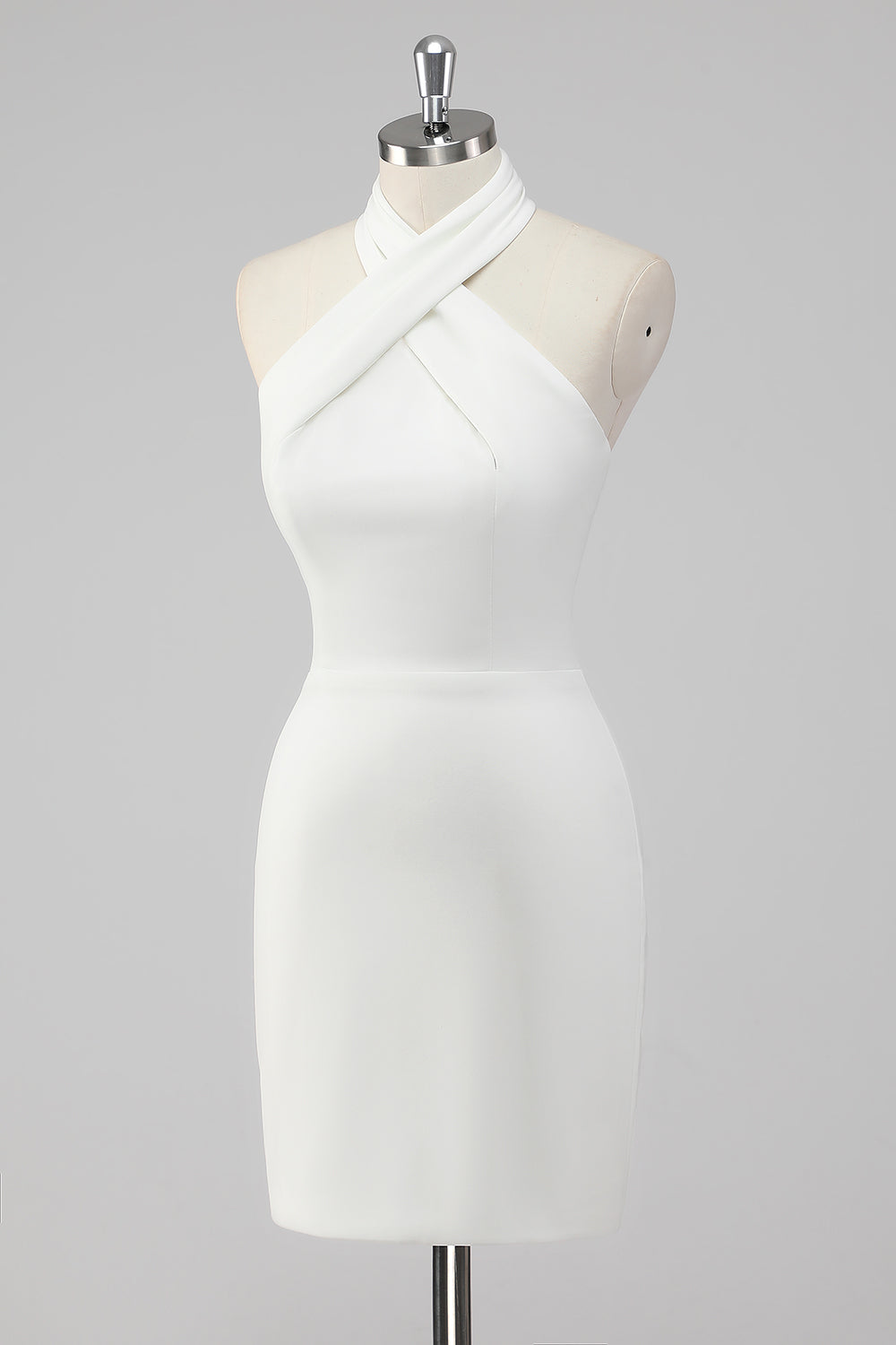 A-Line Halter Neck Satin Little White Graduation Dress