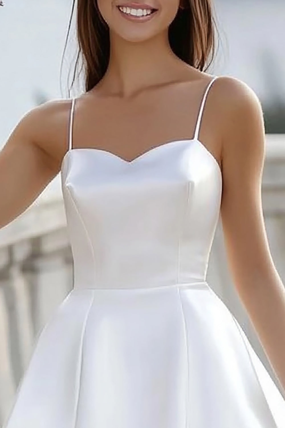 A Line Spaghetti Straps White Satin Graduation Dress