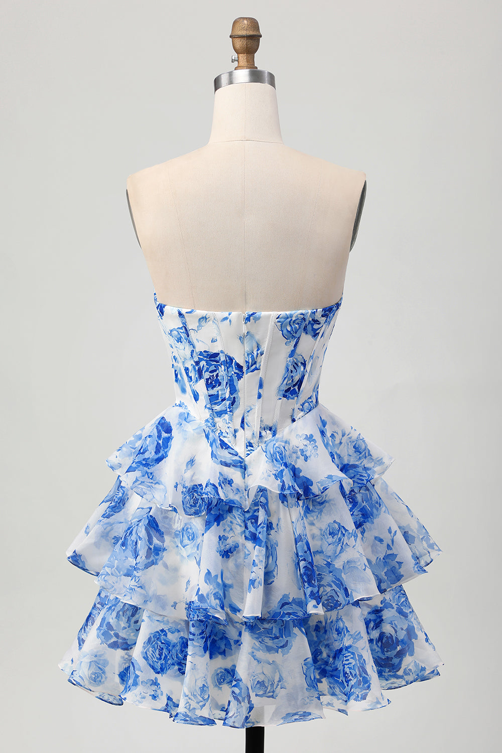 A-Line Strapless Corset Tiered Fuchsia Floral Short Homecoming Dress