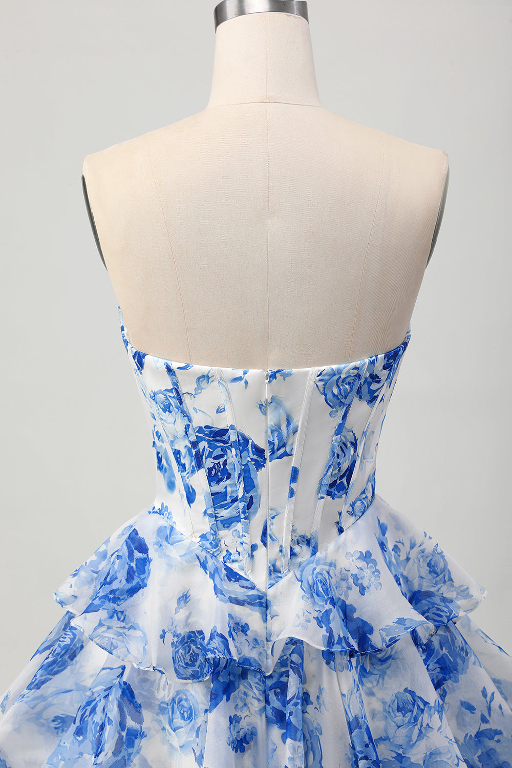 A-Line Strapless Corset Tiered Fuchsia Floral Short Homecoming Dress