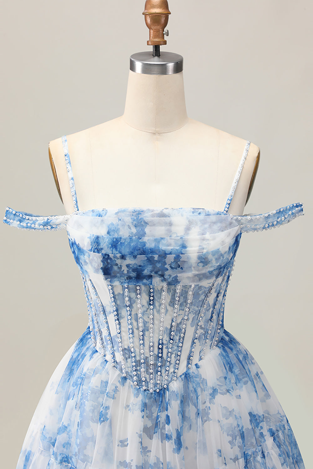 A-Line Cold Shoulder Corset Beaded Short Homecoming Dress with Pearls