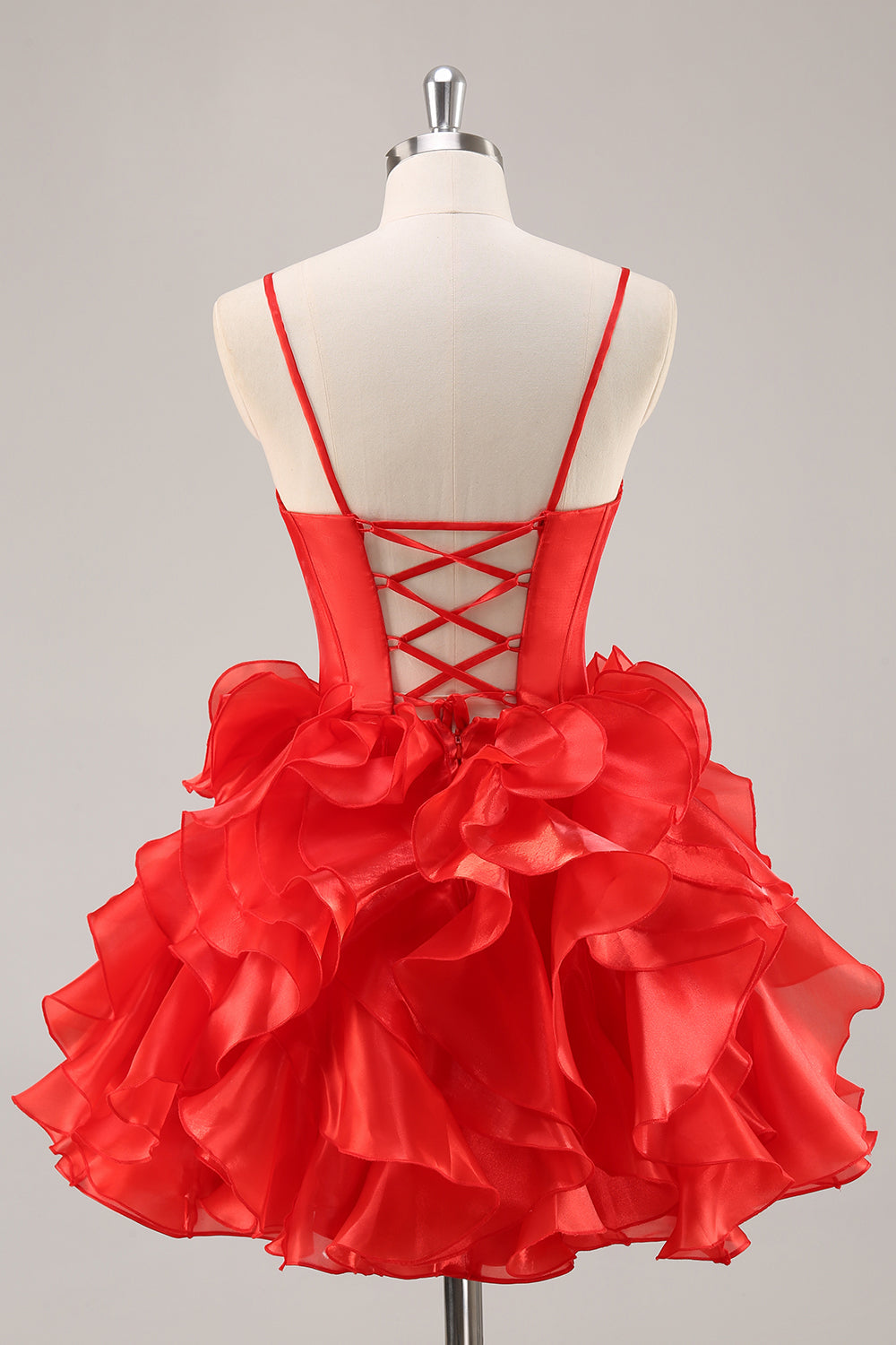 A Line Strapless Corset Ruffle Red Homecoming Dress with Bows