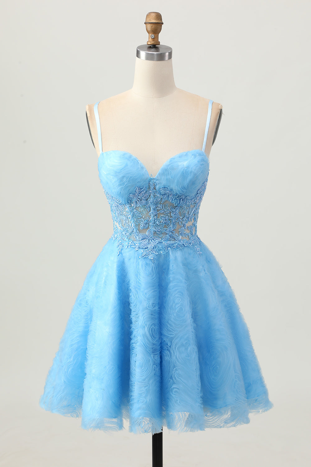 A Line Blue Short Corset Short Homecoming Dress with Lace Up Back