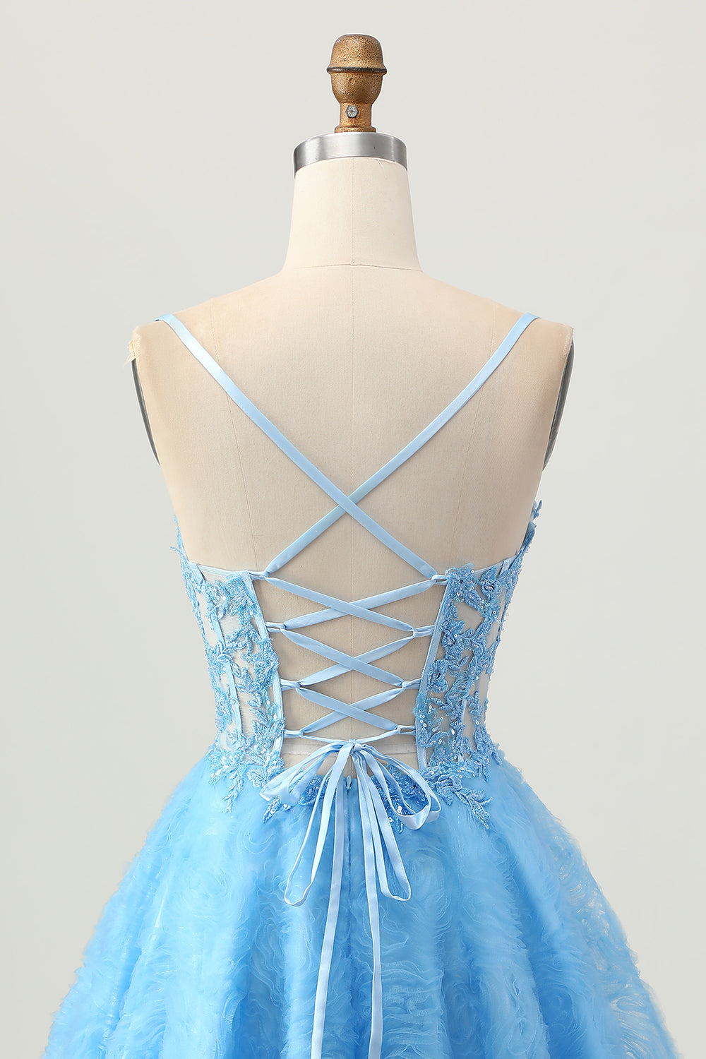 A Line Blue Short Corset Short Homecoming Dress with Lace Up Back
