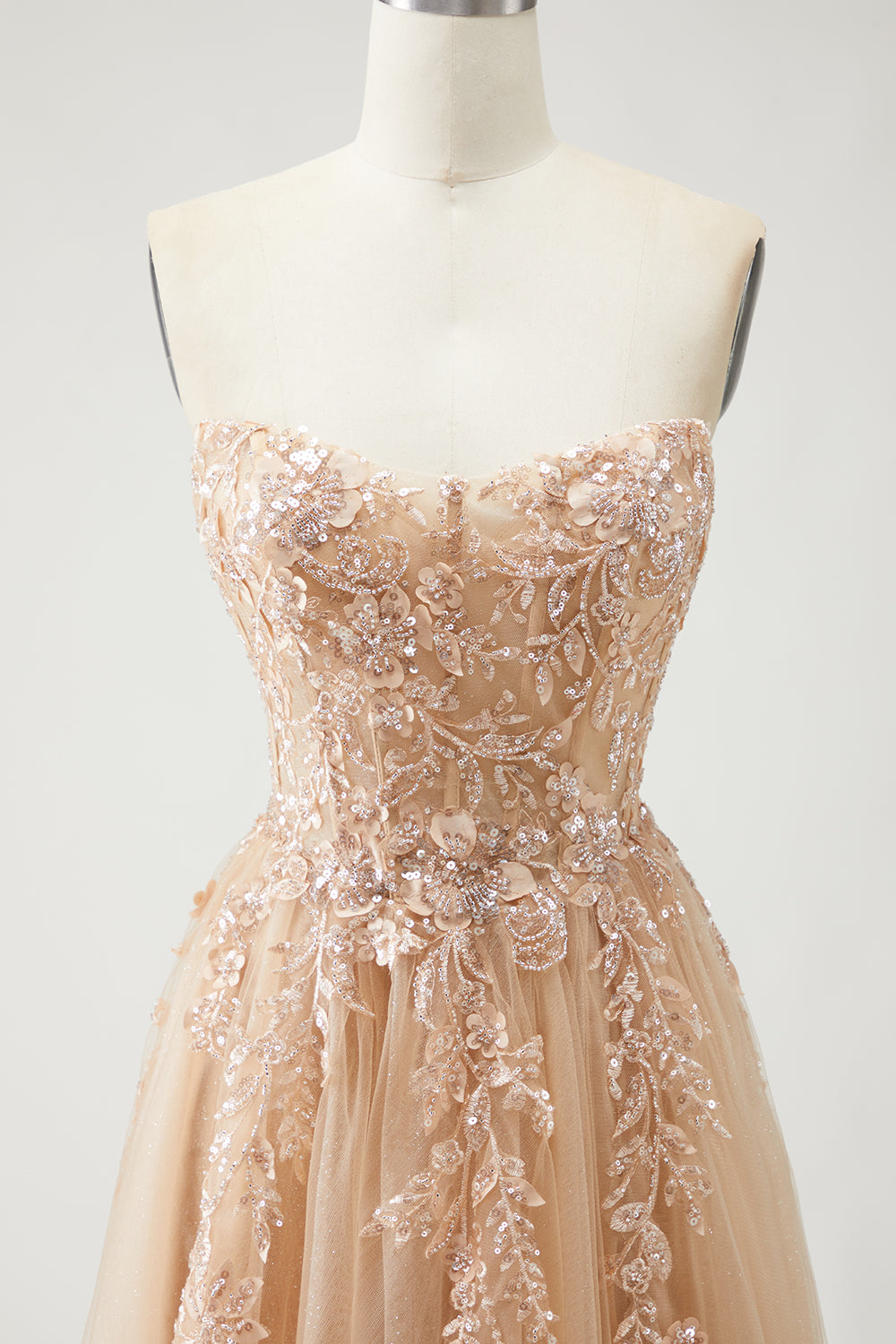 A Line Strapless Convertible Removable Sleeves Appliqued Long Purple Prom Dress with Slit