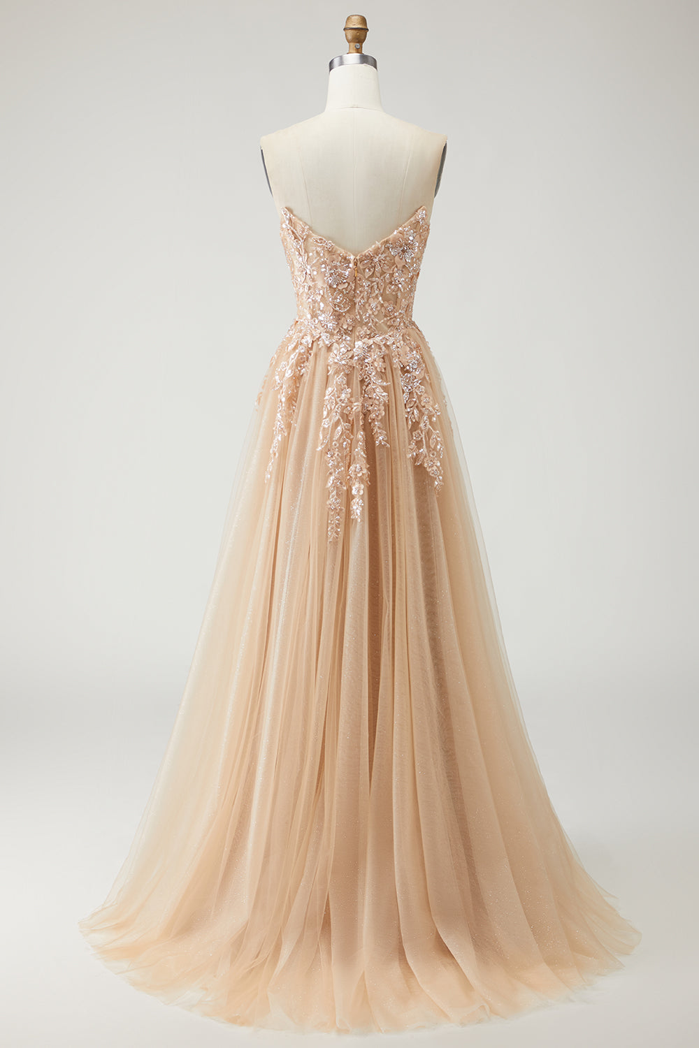 A Line Strapless Convertible Removable Sleeves Appliqued Long Purple Prom Dress with Slit