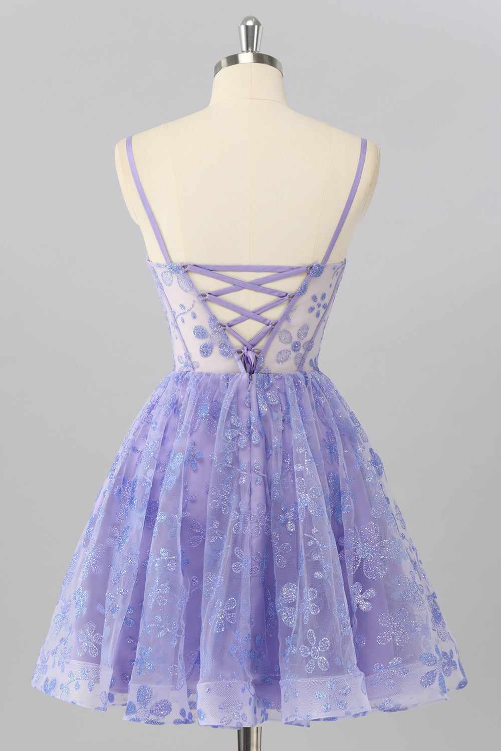 A Line Sheer Corset Sequin Purple Homecoming Dress with Lace Up Back