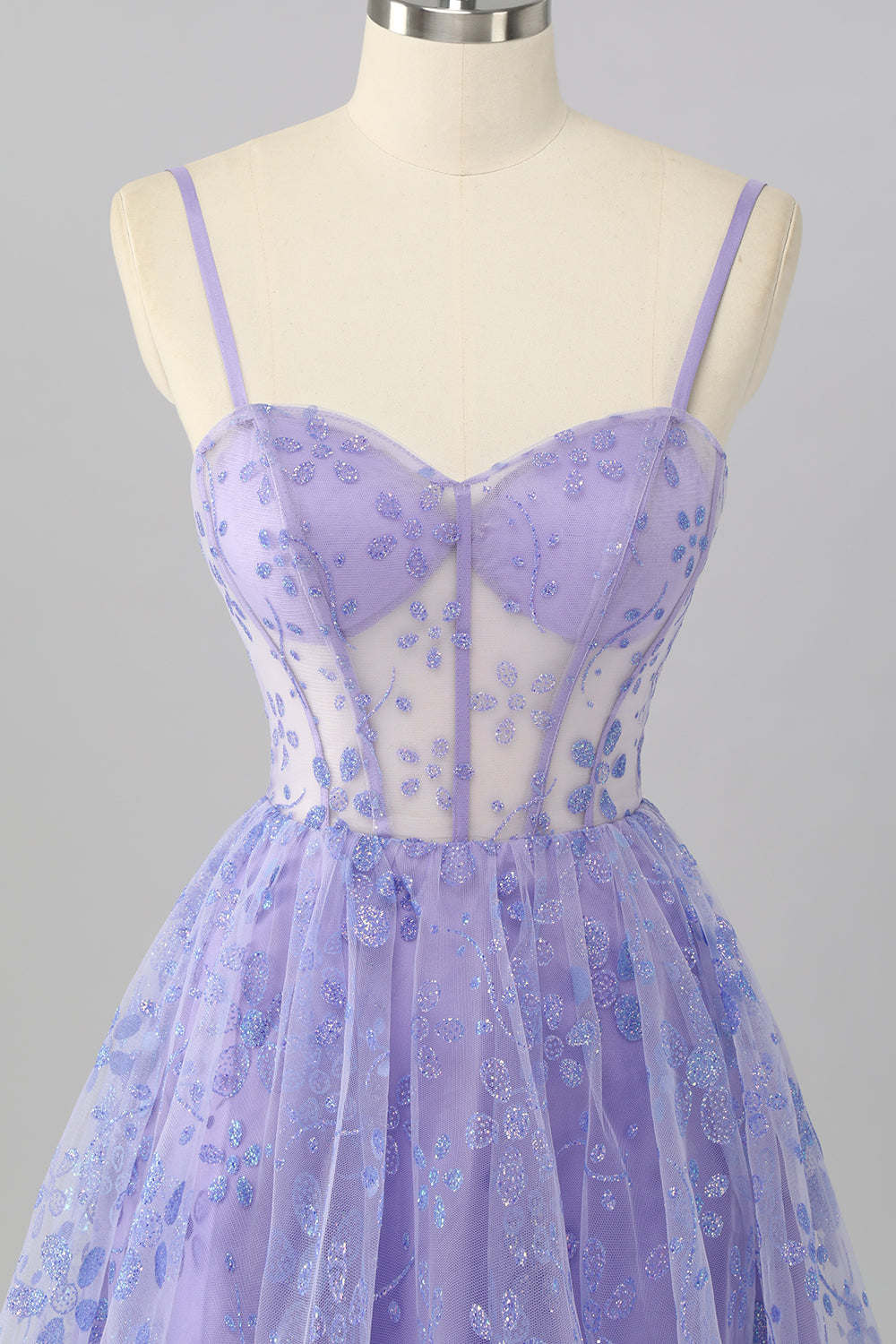 A Line Sheer Corset Sequin Purple Homecoming Dress with Lace Up Back