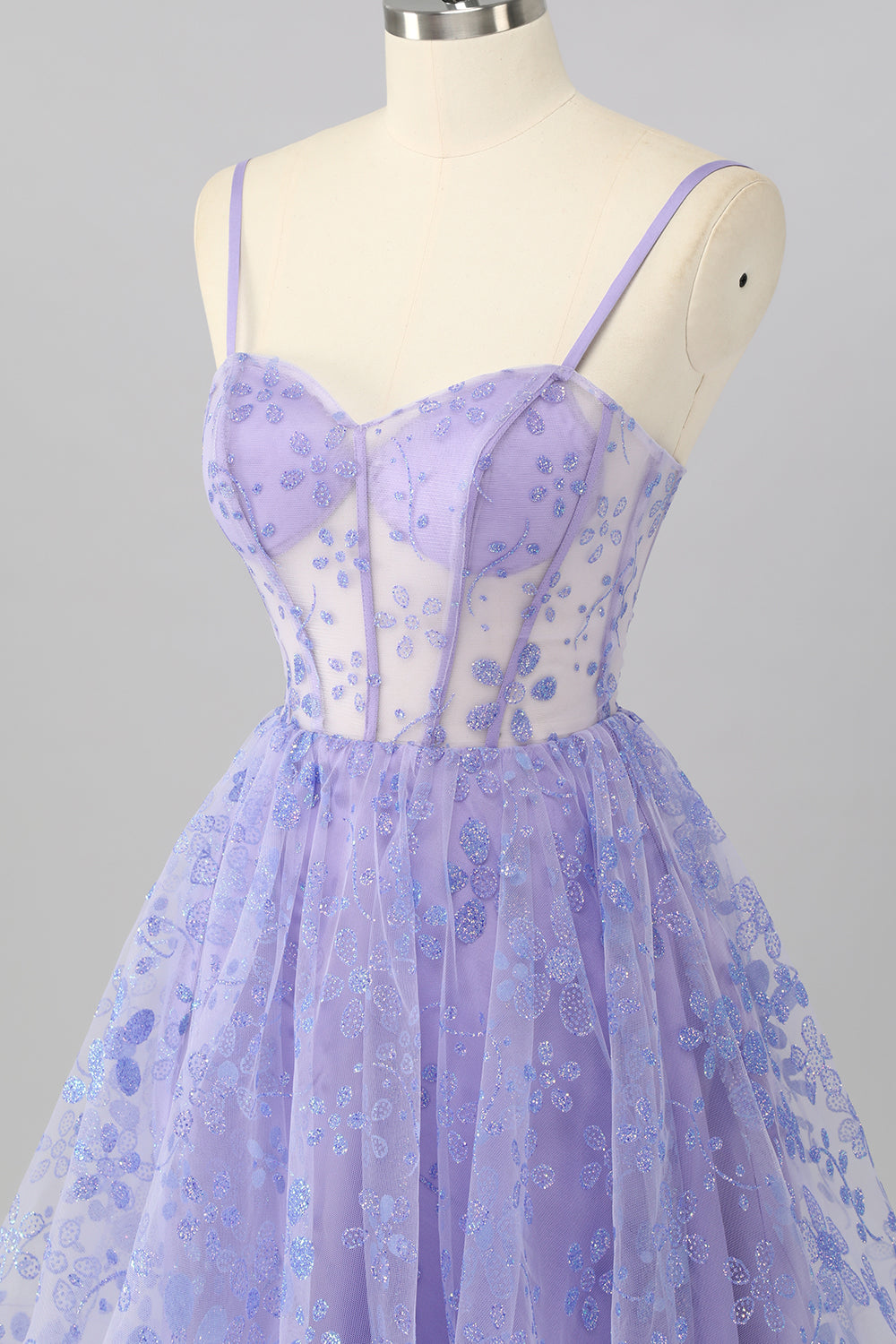 A Line Sheer Corset Sequin Purple Homecoming Dress with Lace Up Back